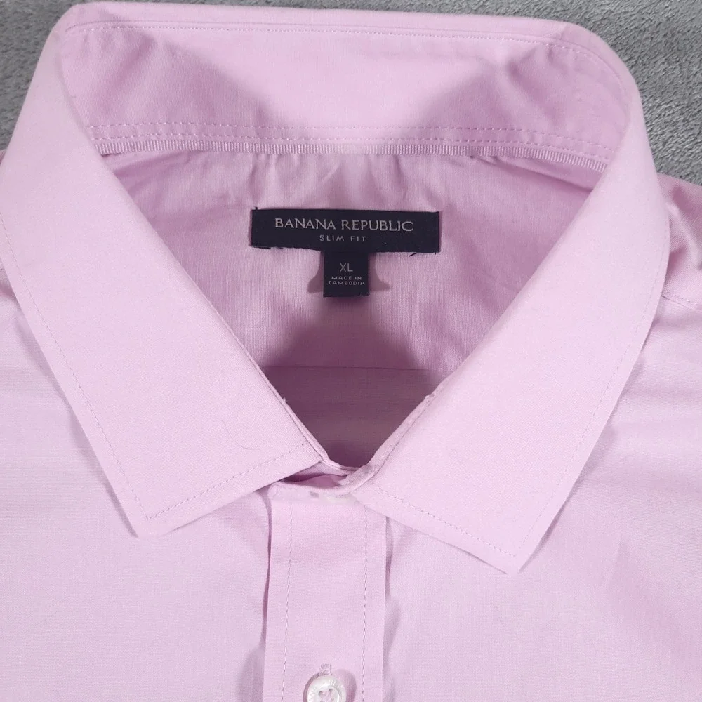Banana Republic Shirt Mens XL Pink Stretch Poplin Slim Fit Button Up Long Sleeve